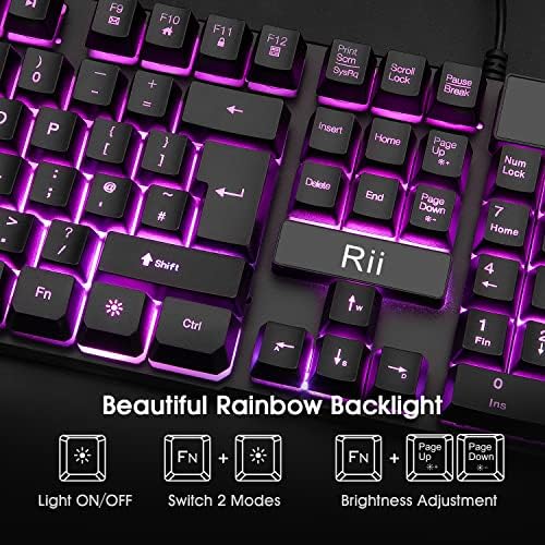 RK100 3 Color LED Backlit Mechanical Feeling Gaming Keyboard Black UK Layout Red Purple Blue