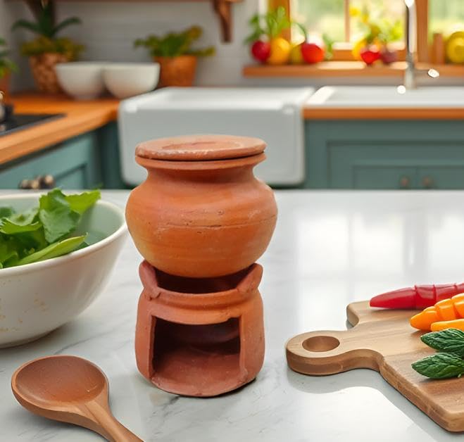 Image of ZENRISE Clay Matka Pot and Stove Children Kitchen Cooking Set Toy, Miniature Set