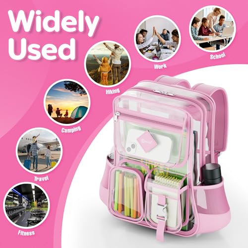 Contixo Clear Backpack for Kids & Adults - Transparent PVC Bookbag - Stadium-Approved Travel Bag for School, Waterproof - Adjustable Straps - Durable Tear-Resistant - 16.9" x 13.7" x 6.6" - Pink4