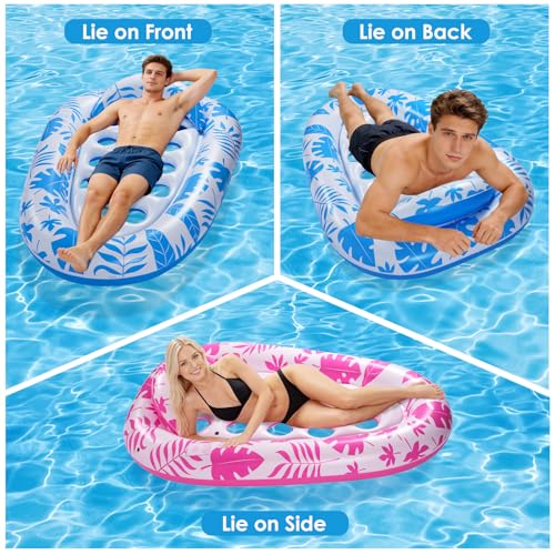VIWUHUG Giant Inflatable Pool Floats,78 x 55 Inches Pool Float Adult Mat with Headrest & Cup Holder Lake Float Raft Water Lounger Multi-Use Swimming Floaty for Party time Beach Outdoor (Pink & Blue) — view 4