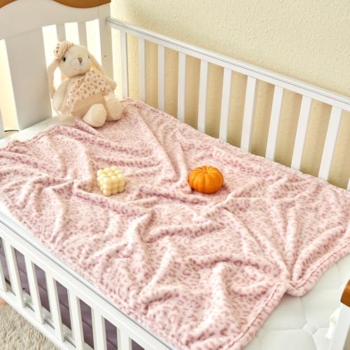 Image of Yurhap Leopard Print Baby Blanket Fleece Baby Blankets for Girls, Ultra Soft Cozy Fluffy Infant Toddler Newborn Receiving Blankets for Crib Stroller, 30 inchx40 inch, Light Pink