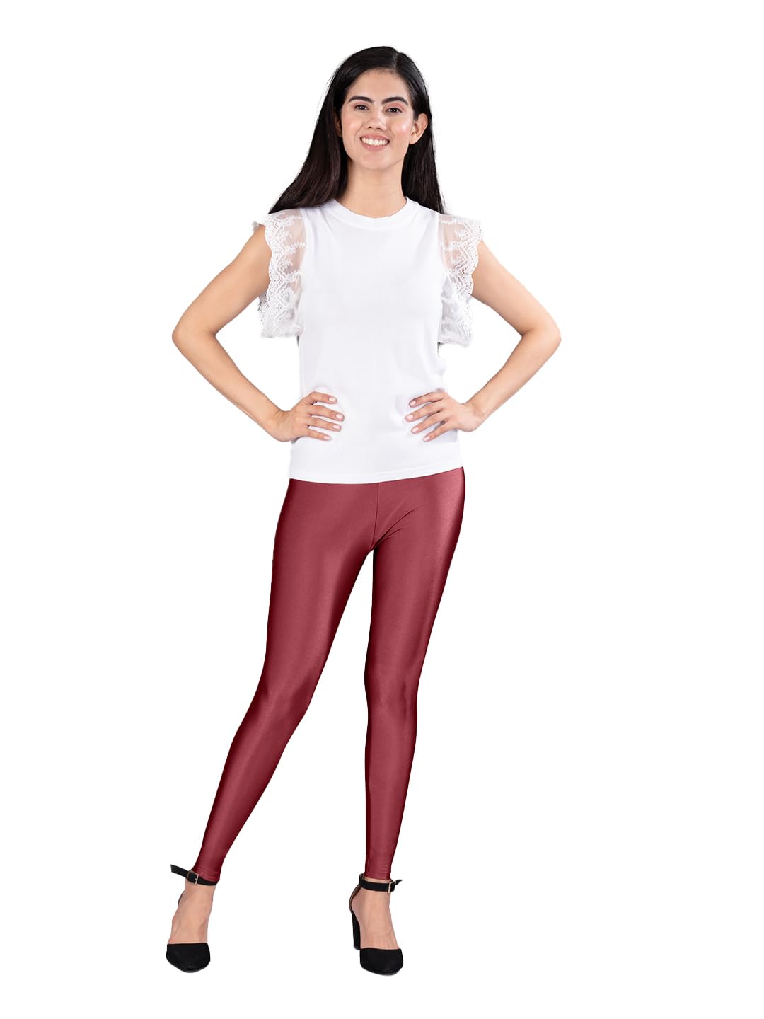 INDIAN FLOWERAnkle Length Shimmer Leggings for Women