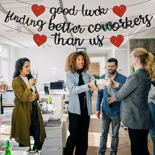 RICHHHA Black Red Glitter Good Luck Finding Better Coworkers Than Us Banner NO DIY Going Away Farewell Party Decorations, Pre-Strung Goodbye Job Change Work Office Garland Sign Party Supplies by RICHHHA - Image 4