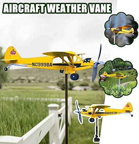 Airplane Weather Vane 3D Airplane Shape Wind Powered Kinetic Sculpture J3 Cub Airplane Weather Vane Garden Yard Balcony Lawn Patio Decorations Large,Small #TOP6