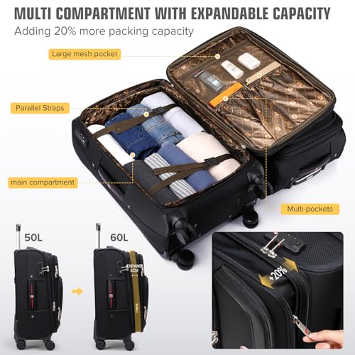 Softside Expandable Carry On Luggage Rolling Suitcase with Spinner Wheels (Black, 25-Inch)2