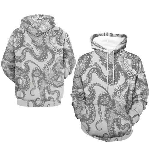 Sweats à capuche manche longue pull gris imprimé pieuvre UMENG taille S - 7