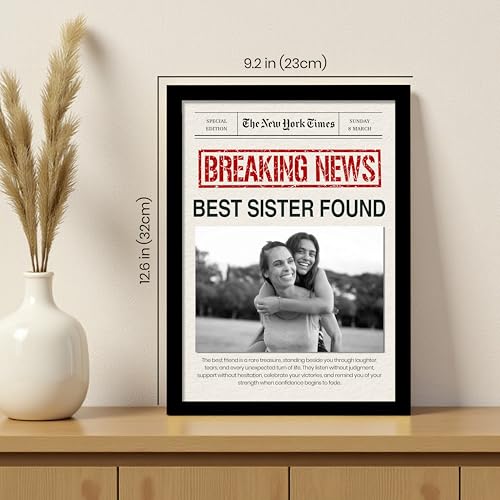 Image of Customized Photo Frame Wall Decor Breaking News Gift For Sister Mother Wife Girlfriend and Friend, Personalized Women's Day and Mothers Day Photo Frame Gift For Home Living room Bedroom 23x32 cm