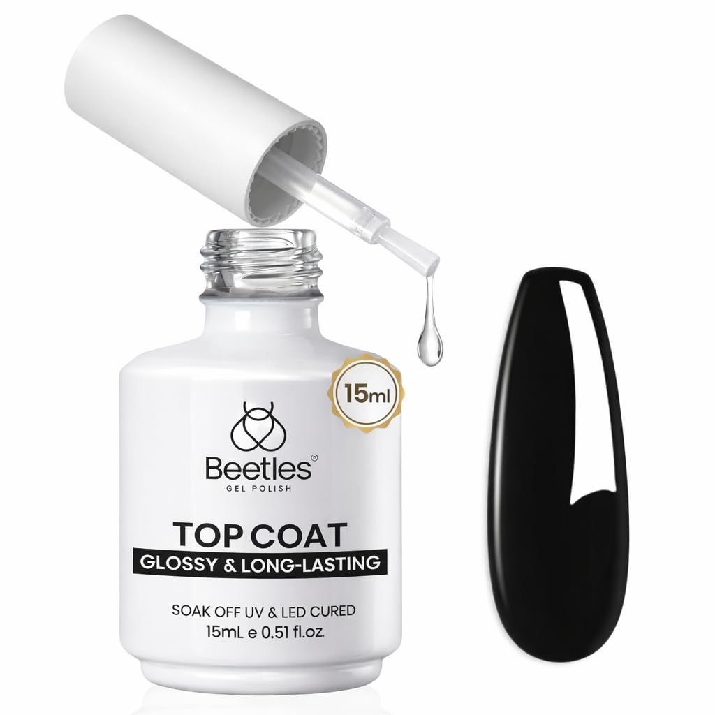 Beetles Extra Glossy Gel Top Coat - 15ml Clear Glossy No Wipe Top Coat Gel Nail Polish High Shine Long Lasting Nail Surface Protection Manicure Spring