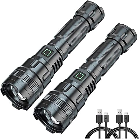 Rechargeable Torch, Wowlite USB Torches Led Super Bright Flashlight, Zoomable Torches Battery Powered Water Resistant 3 Modes, Tactical Flash Light with Batteries for Camping Hiking Emergency, 2Pack Cover