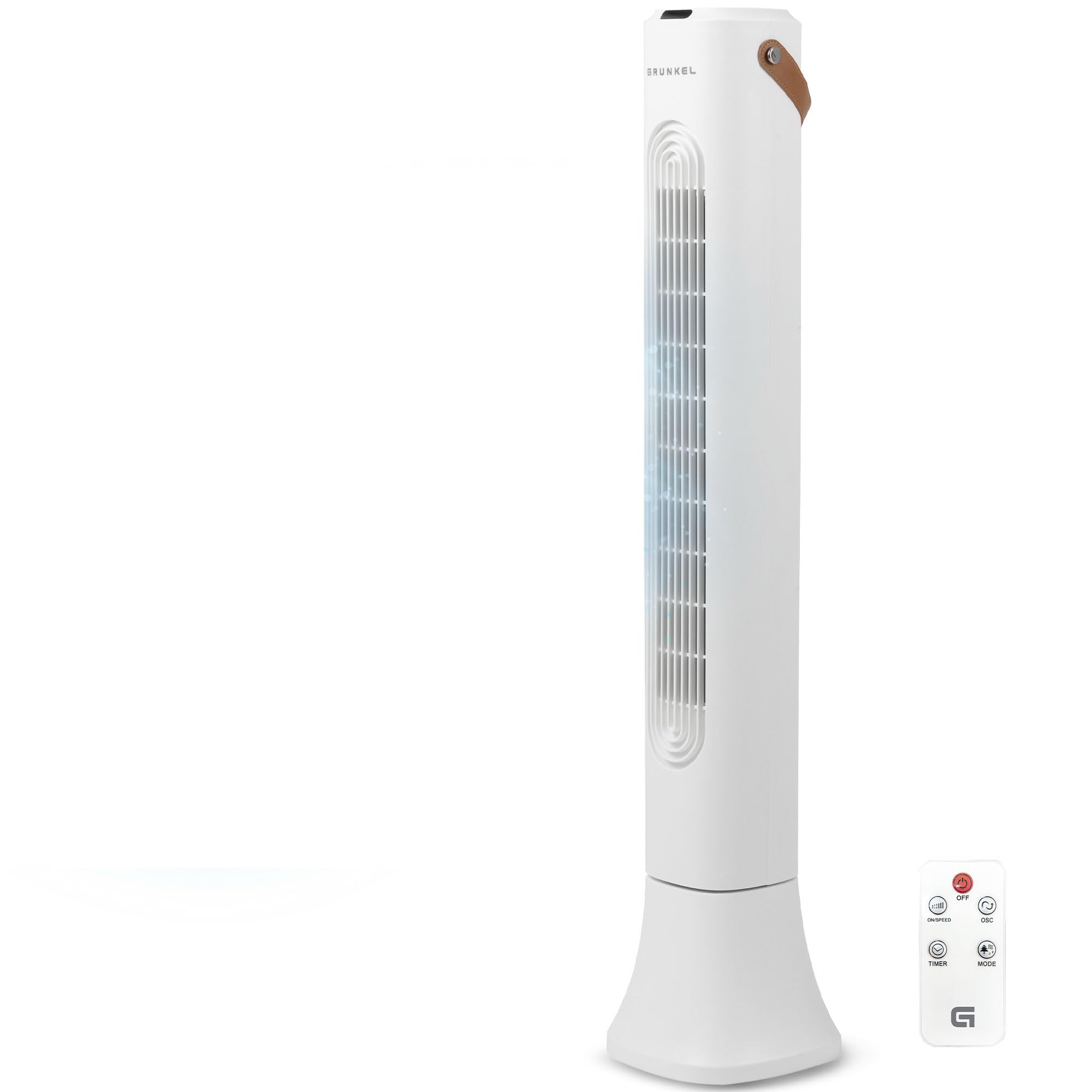 Grunkel Torre de Ventilación de 50W TF-DSG | 4 Velocidades | 3 Modos Normal/Natural/Sueño | Oscilación Electrónica | Temporizador 1-7h | Mando a Distancia | 93 cm (Blanco)