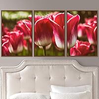 3 Piece Framed Canvas Wall Art Pink Blossom and Colorful Bouquet Canvas Prints Home Artwork Decoration for Living Room,Bedroom - 16