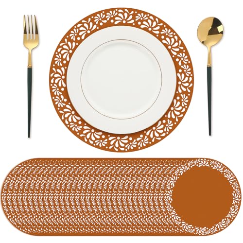 Yungyan 32 Pcs Cielito Lindo Party Decoration 13 Inches Platos De Barro Mexicanos Paper Place Mats Mexican Table Mats Cinco De Mayo Round Paper Placemat for Mexican Wedding(Brown,Stylish Style)