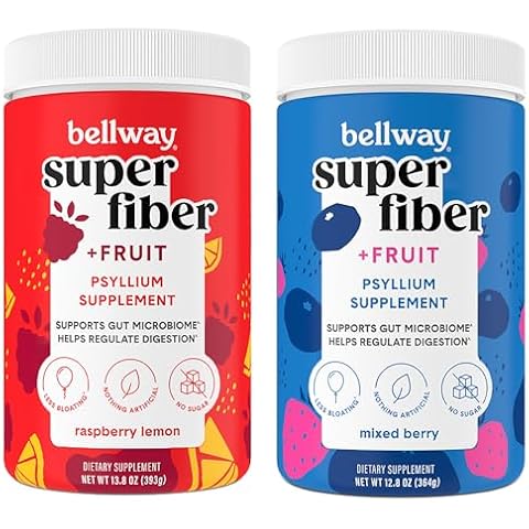 Bellway Super Fiber Powder + Fruit, Sugar Free Organic Psyllium Husk Powder Fiber Supplement for Regularity, Bloating Relief & Gut Health, Non-GMO, Plant-Based, Raspberry Lemon & Mixed Berry Cover