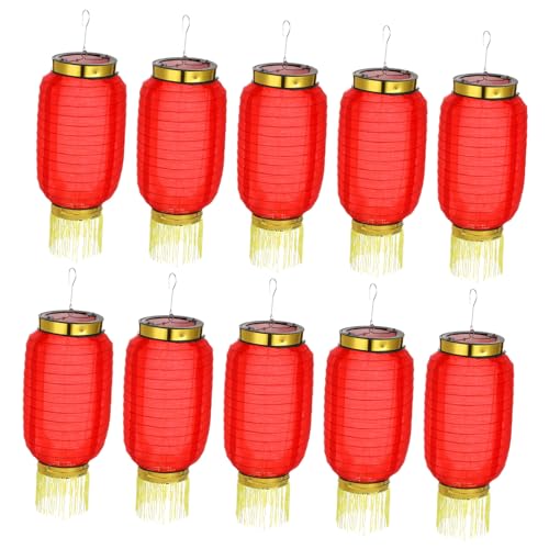 AUTSUPPL 10個防水折りたたみ和風シルクランタン 赤色 吊り下げ装飾 屋内外対応 お盆提灯 パーティー祭り用