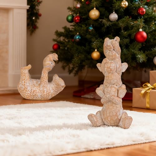 Figuras de osos madre e hijo en resina para decoración miniatura 7