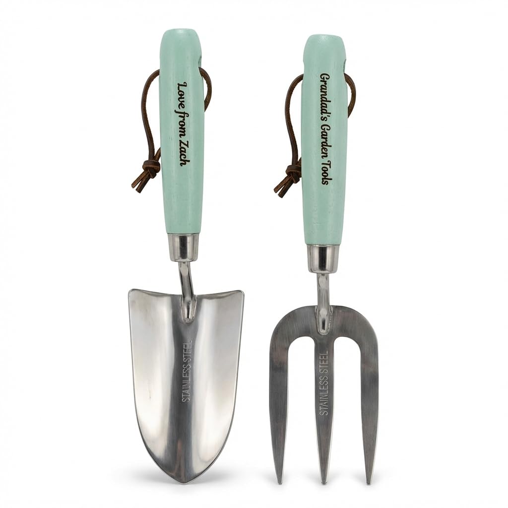 Personalised Mothers Tools Personalised Gift For Mum Engraved Gardening Gift Set Garden Trowel And Fork Mum Dad Gardener Gifts for Women (Jade Green Set)