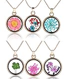 yumilok - collana in lega di vetro con fiori secchi, multicolore, a forma di cuore, rotondo, con ciondolo a forma di cuore, in lega di vetro, per donne e ragazze e base metal