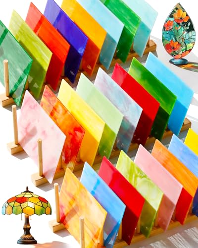 FIVEIZERO 24 Sheets Stained Glass 4x6 Inch Rainbow Stained Glass Sheets for DIY Crafts Mosaic Glass Art Fused Glass Supplies Iridescent Mixed Colors for Home Decor & Suncatchers