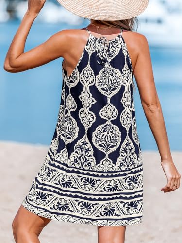 Image of CUPSHE Women Halter Summer Dress Back Self Tie Sun Dress Casual Holiday Vacation Beach Paisley Boho Short Mini Dress