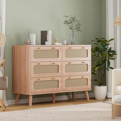 QMTXBYJ Rattan Kommode mit 6 Schublanden,100x34x73 cm, Sideboard...