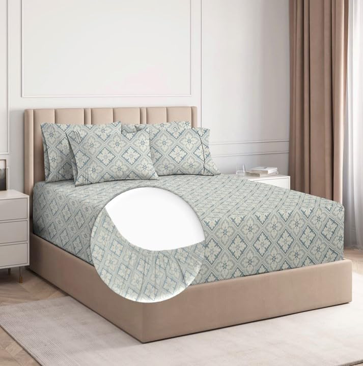 BSB HOME Premium Cotton All Round Elastic Fitted Bedsheets for Double Bed with 2 King Size Pillow Covers 220tc Supersoft |Wrinkel Free Bed Cover Size - 72 x 78 +10 inches | White & Grey-image-30