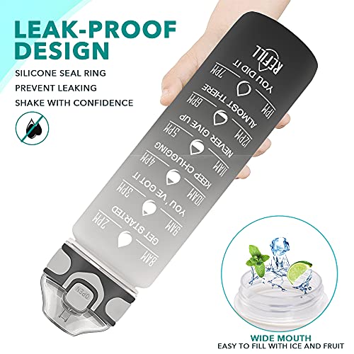 Image of Enerbone 32 OZ Water Bottle with Times to Drink and Straw, Leakproof BPA & Toxic Free, Drinking Water Bottle with Carrying Strap, Ensure You Drink Enough Water Throughout the Day for Fitness and Outdoor, Gray-Black