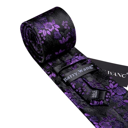 Image of Barry.Wang Flower Ties for Men Silk Woven Floral Tie Sets Necktie Handkerchief Cufflinks Wedding Party