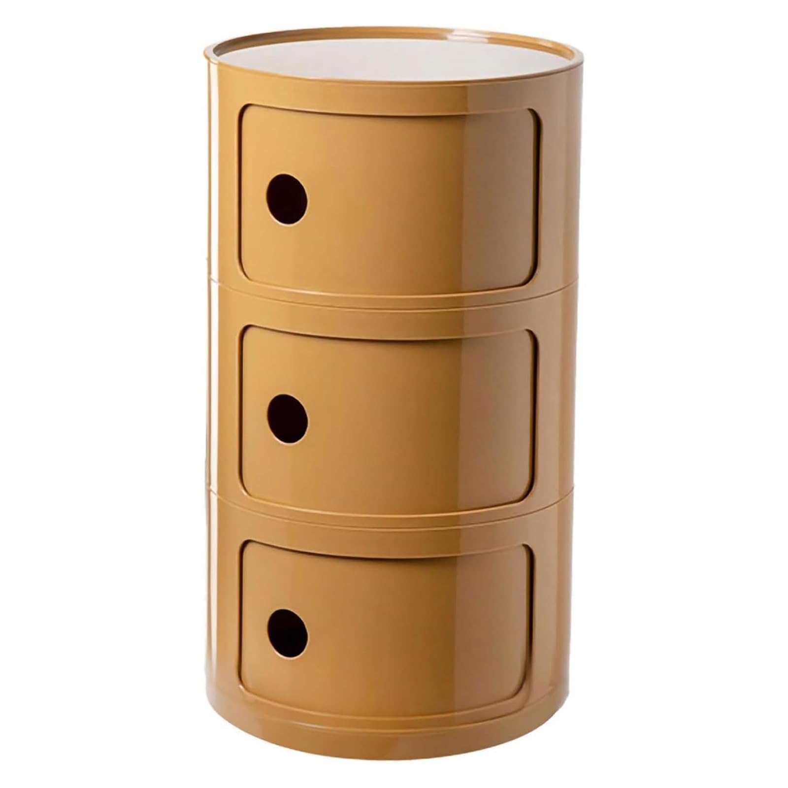 BxuxJar 3 Tier Round Nightstand with Drawer, Ginger Yellow Round Side Table Small Plastic Storage End Table for Bedroom, Living Room, Bathroom
