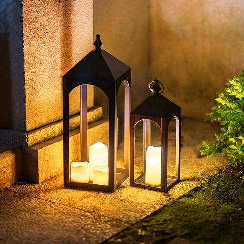 Staymoment Outdoor Lanterns for Porch: 23" & 17" Set of 2 Large Black Lantern Decorative Candle Holder for Fireplace Mantel Patio Yard Modern Home Decor - Image 6