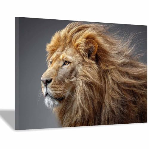 Tableau lion brun CUDAOO 70x100cm encadré pour salon et chambre
