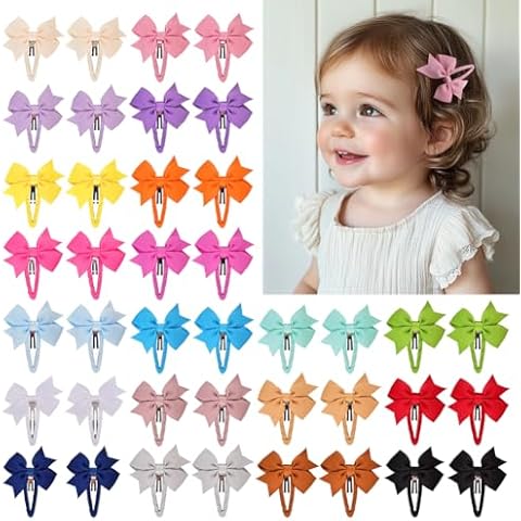 Ruyaa Hair Clips, 40-Pack Premium Quality Lightweight Hair Bows Snap Clips in 20 Colors, Baby Barrettes, Hair Pins, Hair Bows for Pigtails, Children Hair Accessories Cover