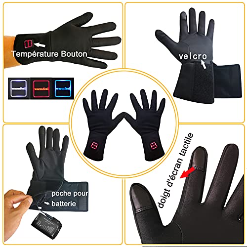 LPCRILLY Elektrisch beheizbare Handschuhe, wiederaufladbar,ultradünne beheizbare Handschuhe für die Hände am Motorrad oder Fahrrad zum Angeln auf Skifahren,berührbar auf dem Bildschirm L