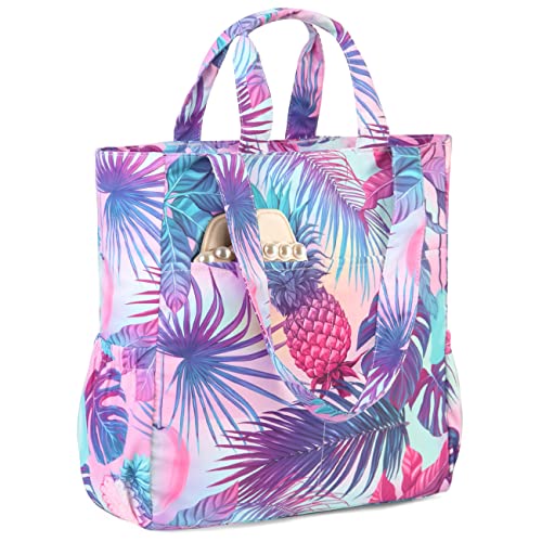 VASCHY Bolsa Playa Grande, Bolsa de Viaje con Cremallera Bolso de Mano XXL Familiar Bolso de Hombro Plegable Bolsos Totes Ligero Bolso Shopper 16.5L para Viaje Compras Fiesta Pícnic, Piña