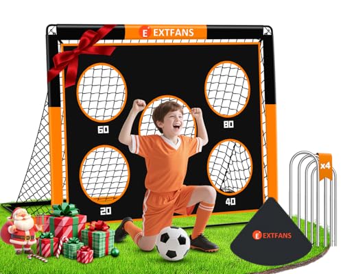 EXTFANS 2 en 1 Portería de Fútbol para Niños, Pop Up Porterías de Fútbol con 5 Disparar y Bolsa de Transporte, Equipos de Entrenamiento de Futbol Jardín Interior y Exterior (Orange-120 * 90 * 90cm)