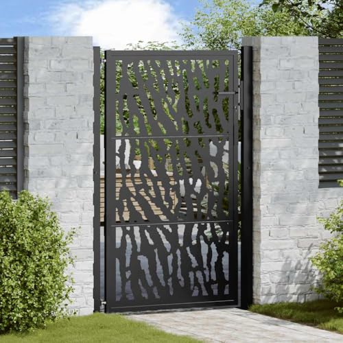Gecheer Cancello,Singolo,da Giardino,Esterno,in Acciaio,Nero,Design a Tracce,105x155 cm,Cancello per Recinzione,Cancello in Acciaio,Cancello Singolo,Cancello da Esterno