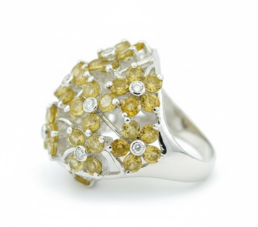 55Carat Plata de Ley 925 Redonda Yellow Citrina Natural