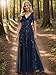 Ever-Pretty Women's Sequin Formal Dress Sparkly V-Neck Short Sleeve A-Line Floor Length Prom Evening Gown Navy Blue US8