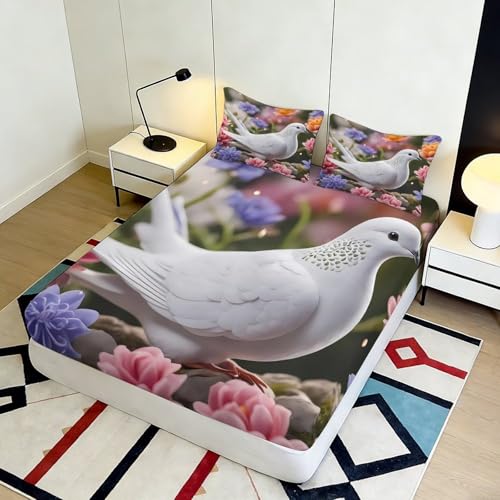 Drap-housse microfibre antidérapant avec motif colombe 3D