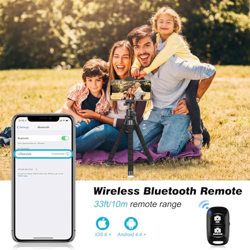 Image of UBeesize Phone Tripod, Portable and Flexible Tripod with Wireless Remote and Clip, Cell Phone Tripod Stand for Video Recording(Black)