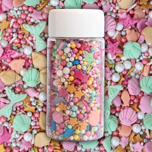 Confect Under the Sea Sprinkle Mix I Mermaid Theme Cake Decorations with Shells and Stars I Colorful Baking Sprinkles I Fancy Edible Ocean Sprinkles I (Seaside Sparkle)- Vegan, Gluten-Free, Nut-Free, Soy-Free, Dairy-Free, Palm Oil-Free - 120 Gms