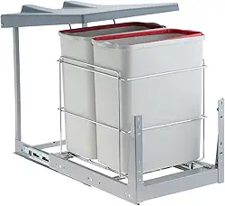 Schmitt, 152072, Suporte com Lixeiras Dupla Deslizante Plásticas 20L Cozinha, cor Bege, Polipropileno