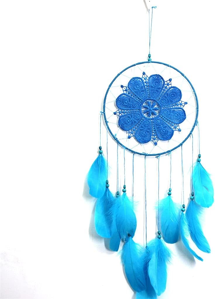 Dreamcatcher Handmade Wind Chimes Wall Ornament Girls Room Decoration Feather Dream Catcher (Color : Blue) (Blue)