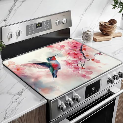 Image of HummingBird Cherry Blossom Stove Top Covers for Electric Stove, Spring Flower Electric Gas Stove Pad Heat Resistant Range Cooktop Protector for Home Decor Kitchen 28 inchx20 inch