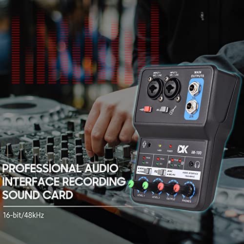 Huiop Im100 Audio Interface Professional Recording Sound Card 16Bit/48Khz Mini Usb Audio Interface Sound Card 2-In & 2-Out With 48V Phantom Power Usb-B Cable Studio Recording Equipment For Music,Profe #TOP1
