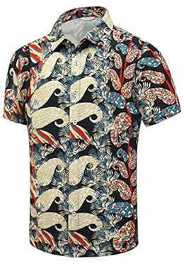 AMAZON - SheLucki Mens Hawaiian Shirts Short Sleeve Casual Button Down Shirts Summer Tropical Floral Beach Shirt Pattern Black M