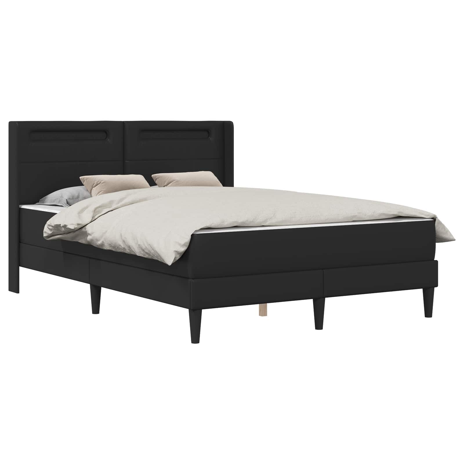 Rama łóżka z materacem, czarna, 160 x 200 cm, sztuczna skóra, stabilny mebel do spania z oświetleniem LED, złącze USB, ergonomiczny materac ze sprężynami kieszeniowymi, stelaż pod materac