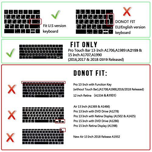 Housse silicone clavier MacBook Pro 13 vert foncé protection Touch Bar US A2159 A1989 A1706 - 2
