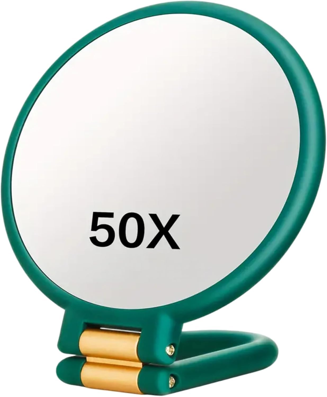 Espejo de mano con asa, espejo de maquillaje de doble cara con aumento de 50X y 1X, espejo de viaje plegable para el hogar, pared y escritorio (verde) - 1