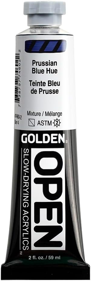 - OPEN Slow-Drying Acrylics, Prussian Blue Hue, 2 fl oz. tube, Professional Acrylic Paint, Semi-Transparent