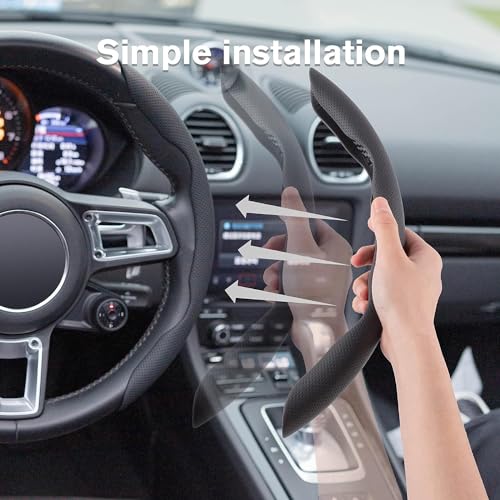 Image of AutoBizarre Car Anti Skid Non Slip Black Leather Steering Wheel Grip Covers Decoration Universal for All Cars - Set of 2 pcs